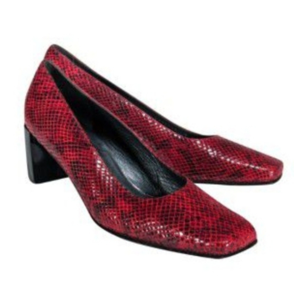 Stuart Weitzman Red Snakeskin Block Heel Pumps